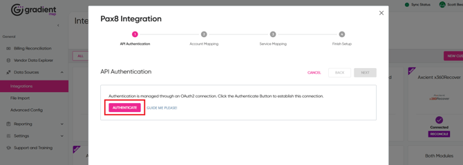Pax8_Authenticate_button_for_OAuth_setup