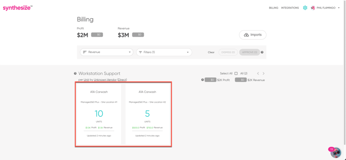 Image of two site locations displayed in synthesize billing module