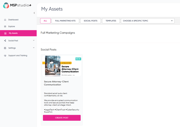 Image of the My assets section in the tool.