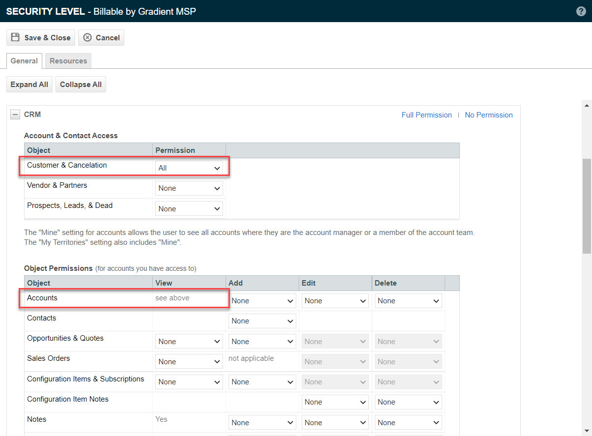 crm settings cw psa